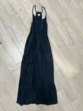 J. Crew 100% Linen Black Racerback Maxi Dress